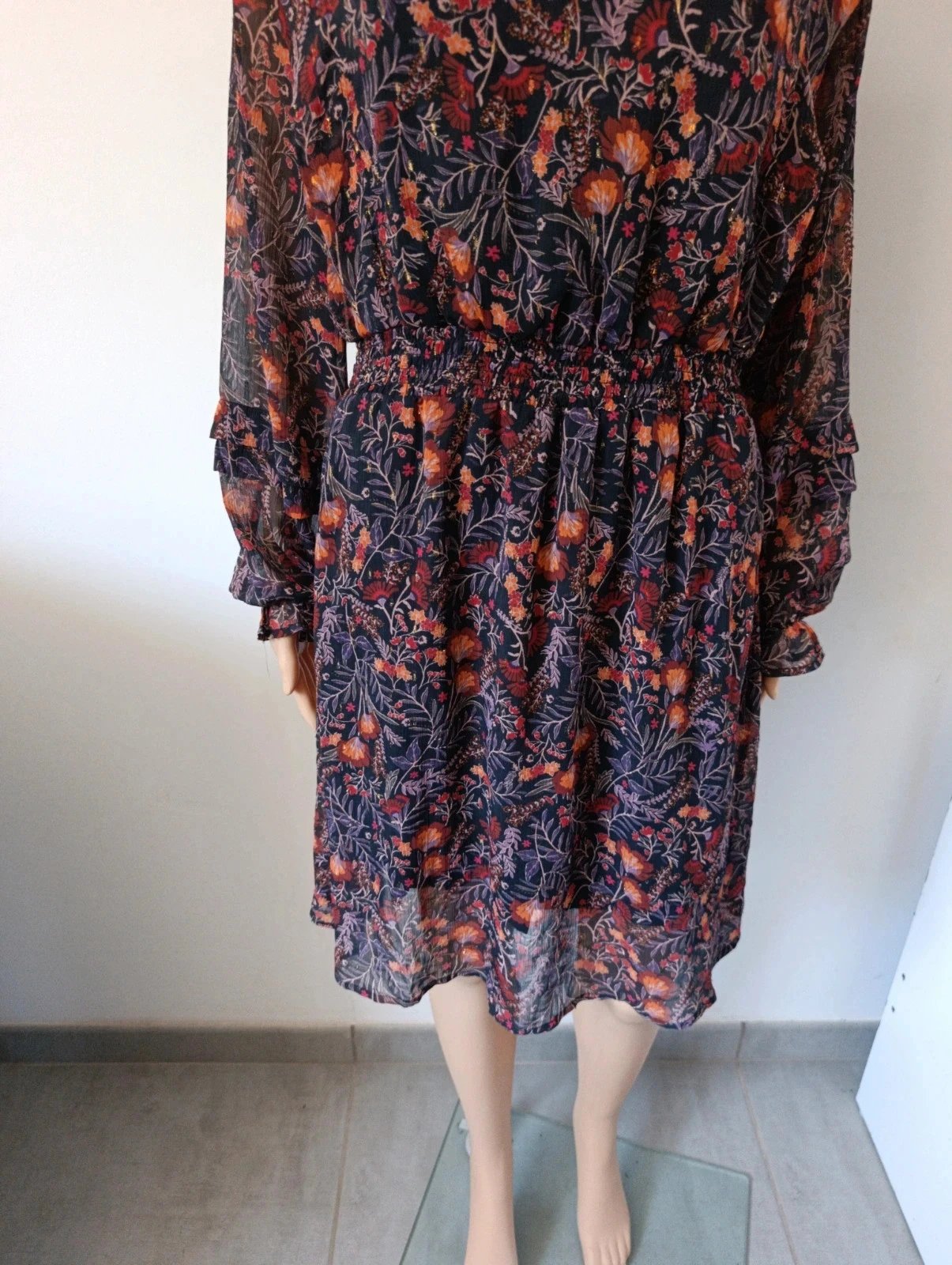 Vestido florido LH T40 - Mangas com babados - Cintura elástica - Forrado – photo 5